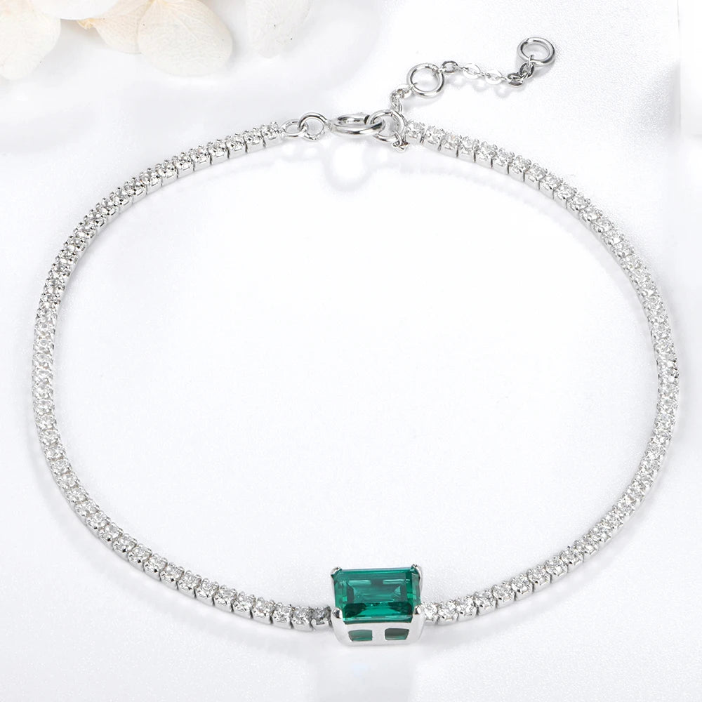 Sterling Silver Moissanite Diamond Emerald