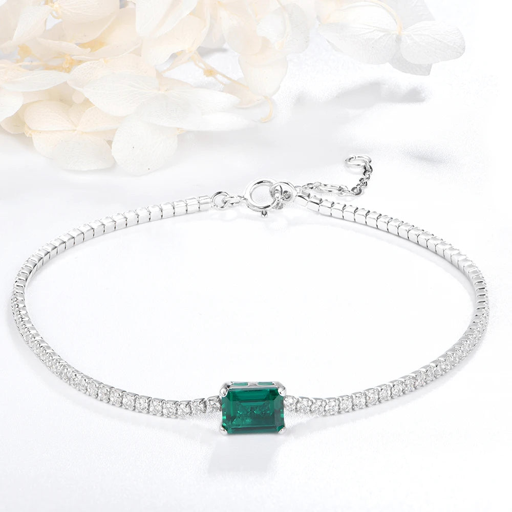 Sterling Silver Moissanite Diamond Emerald