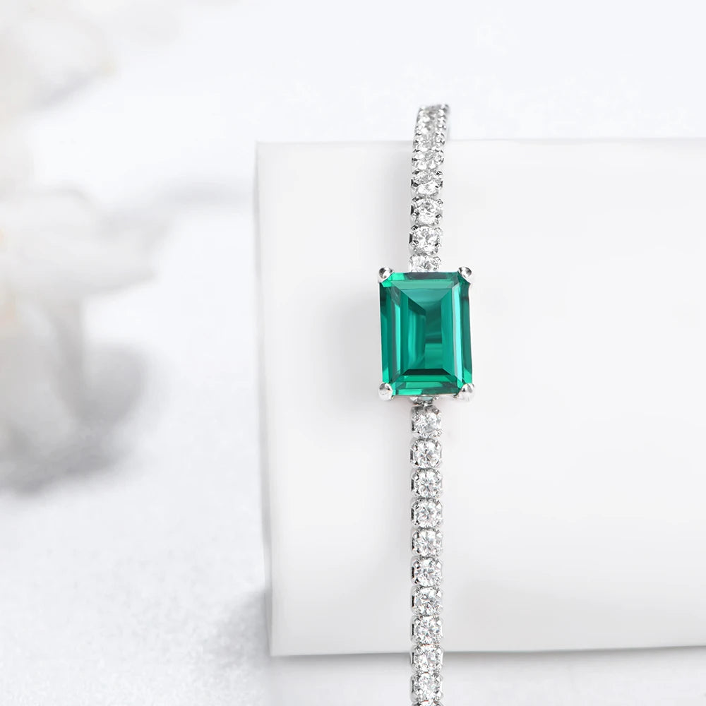 Sterling Silver Moissanite Diamond Emerald