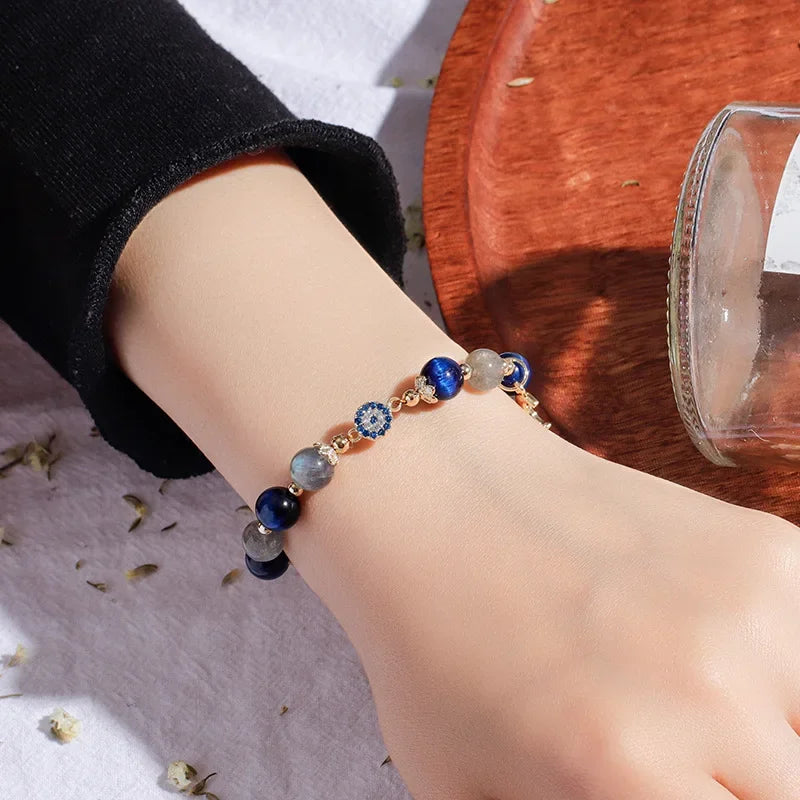 Moon Shape Natural Stone Blue Tiger's Eye