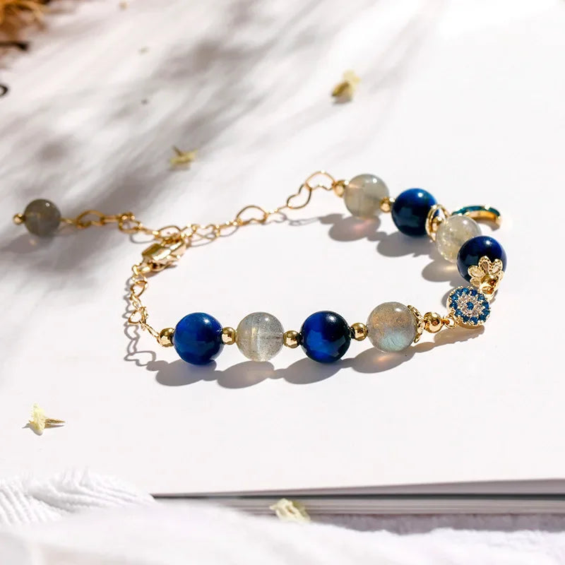 Moon Shape Natural Stone Blue Tiger's Eye